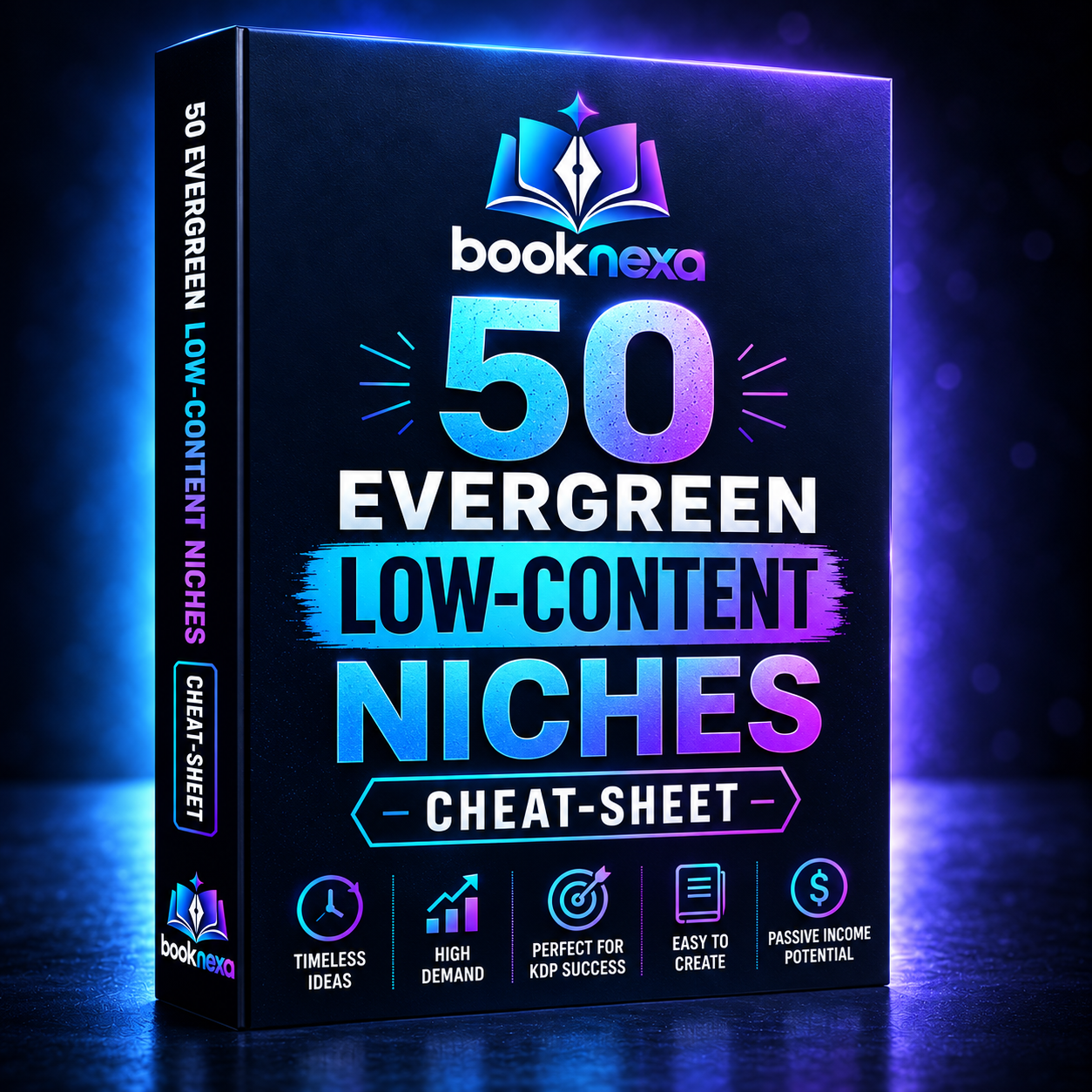 Bonus #2 - 50 Evergreen Low-Content Niches Cheat-Sheet 3D Box Mockup